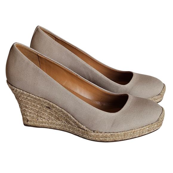 J Crew Factory Canvas Espadrille Wedge Heels Women's 9.5 Neutral Casual Summer - Picture 1 of 11